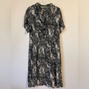 90s Grunge Poppy Print 40s Style Rayon Dress XXL